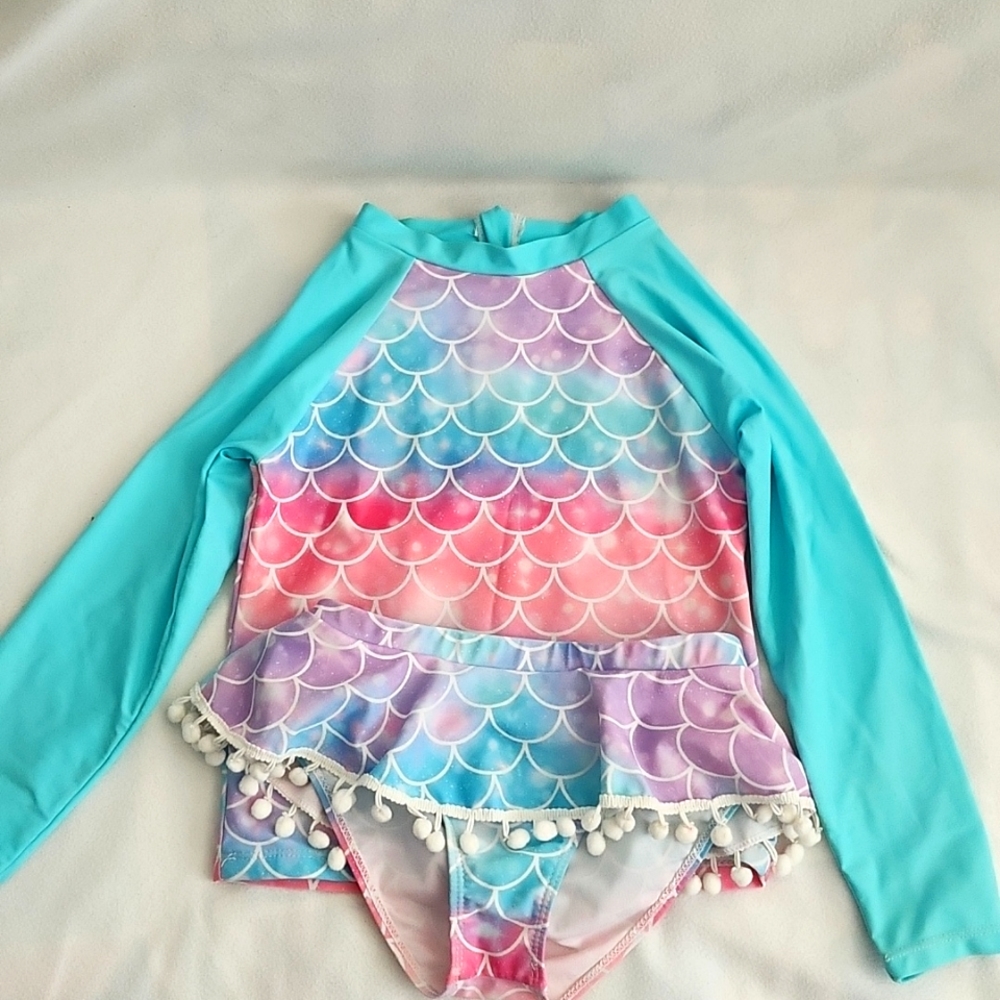Girls Swim Rashguard with Pom Pom Bottom Size 152